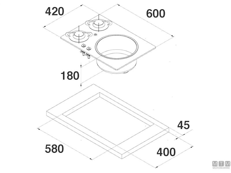 Piano di Cottura 2 Fuochi con Lavello 