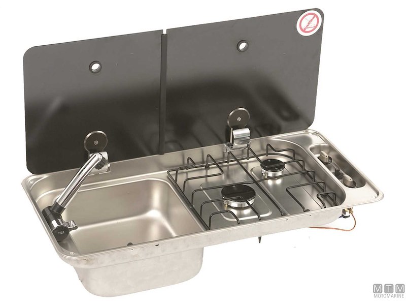 Piano di Cottura 2 Fuochi con Lavello e Coperchio in Vetro