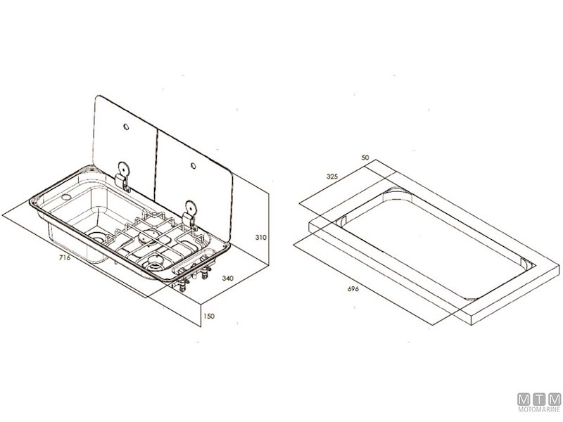 Piano di Cottura 2 Fuochi con Lavello e Coperchio in Vetro