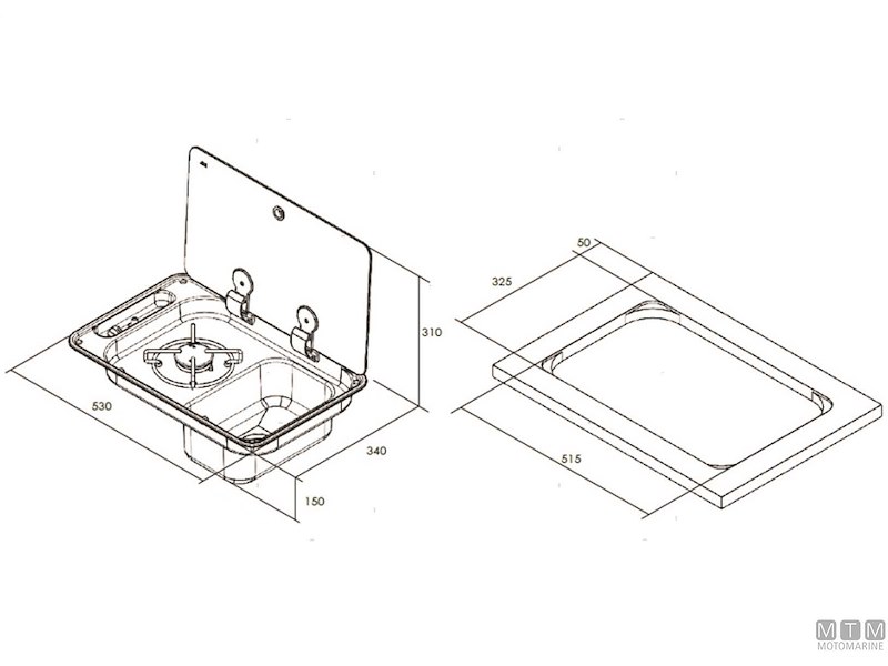 Piano di Cottura 1 Fuoco con Lavello e Coperchio in Vetro