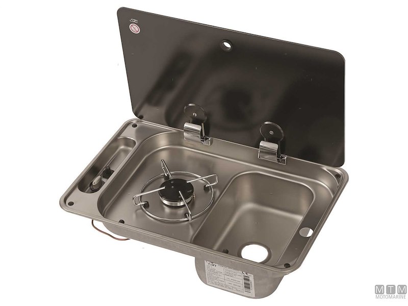 Piano di Cottura 1 Fuoco con Lavello e Coperchio in Vetro