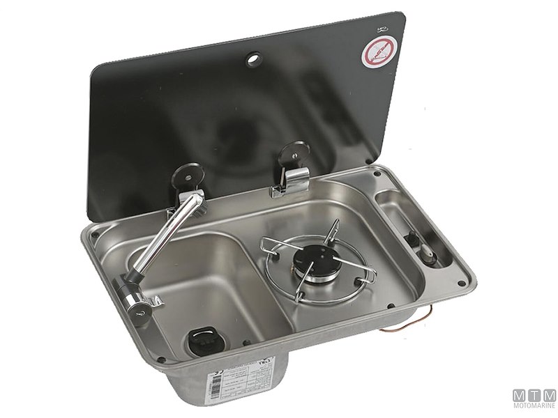 Piano di Cottura 1 Fuoco con Lavello e Coperchio in Vetro