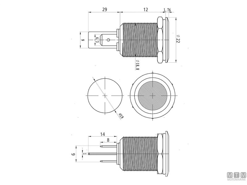 Spie LED Inox 19MM 12V