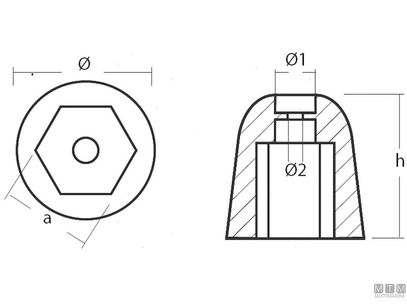 ANODO A OGIVA ESAGONALE INCASSO PER BOW THRUSTER VETUS IN ZINCO 