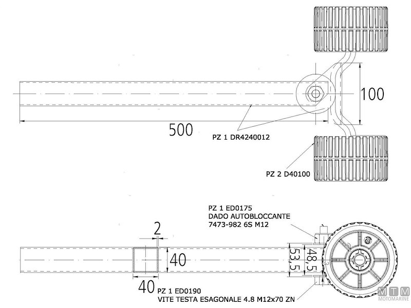 STAFFA 2 RULLI H500MM 