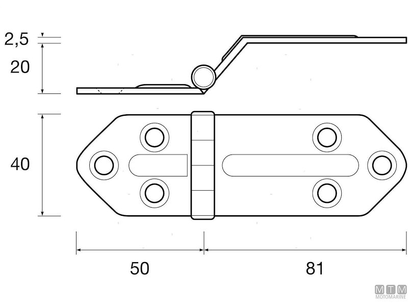CERNIERA OFFSET BASSA 40X50/81MM INOX 