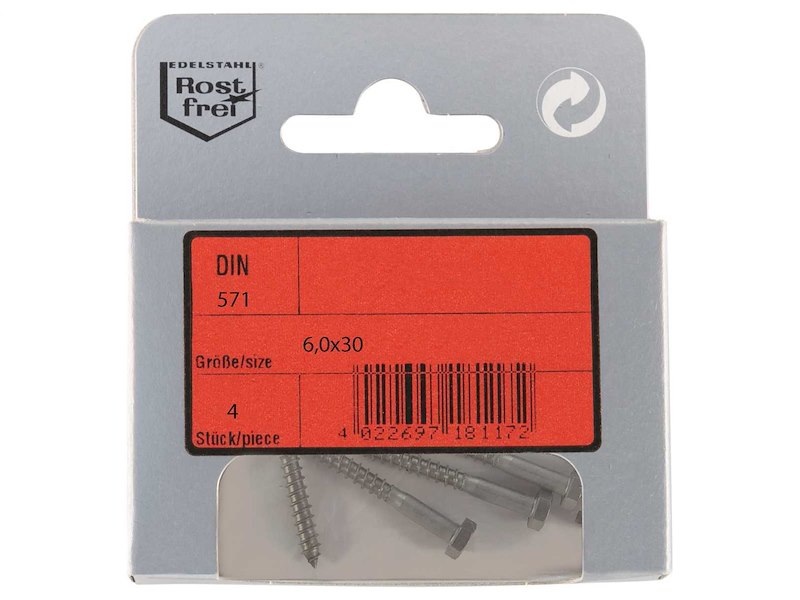 Viti Legno Testa Esagonale DIN 571 Inox