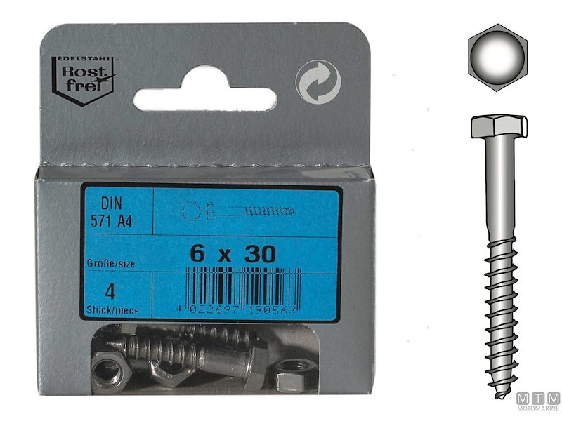 Viti Legno Testa Esagonale DIN 571 Inox