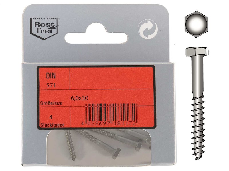 Viti Legno Testa Esagonale DIN 571 Inox