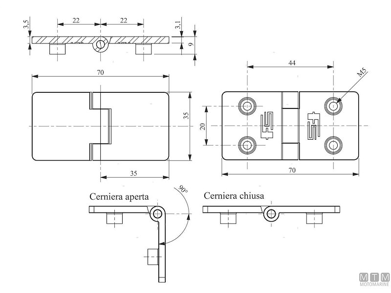 CERNIERA A FILO 70X35MM INOX 