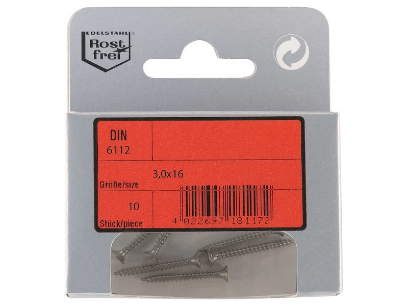 Viti per Pannelli Truciolari Testa Svasata Piana DIN 6112 Inox