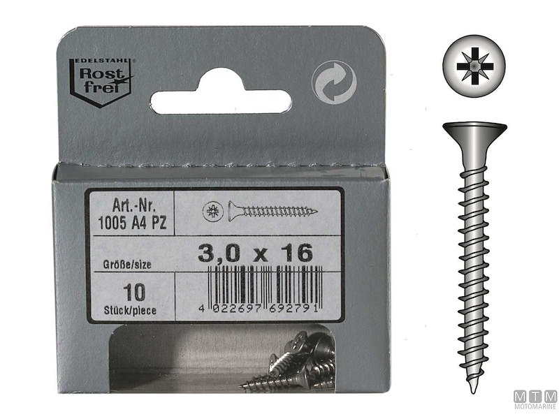 Viti per Pannelli Truciolari Testa Svasata Piana DIN 6112 Inox