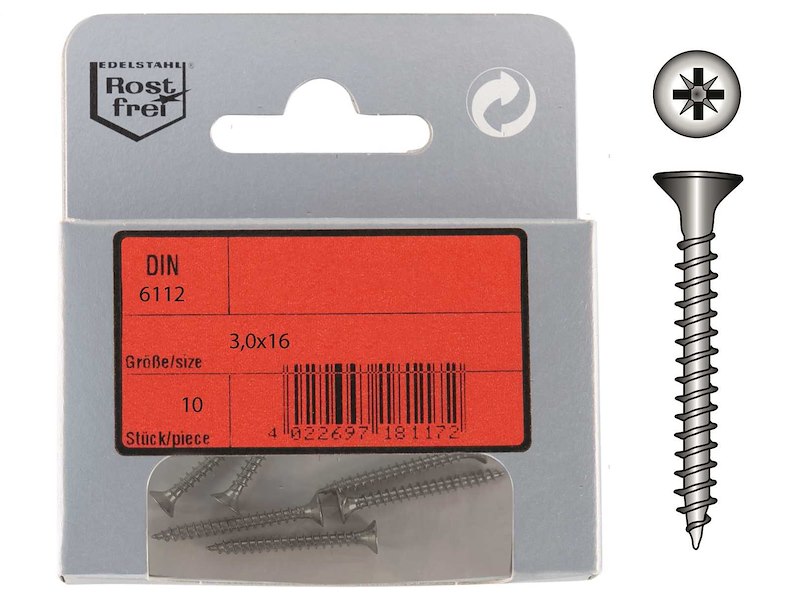 Viti per Pannelli Truciolari Testa Svasata Piana DIN 6112 Inox