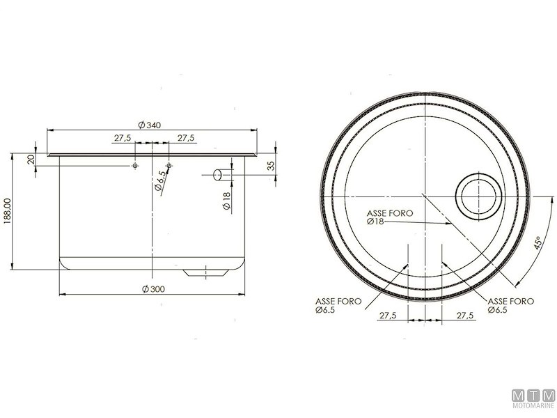 LAVELLO SFERICO 300X180MM INOX 18/8 CON COPERCHIO 