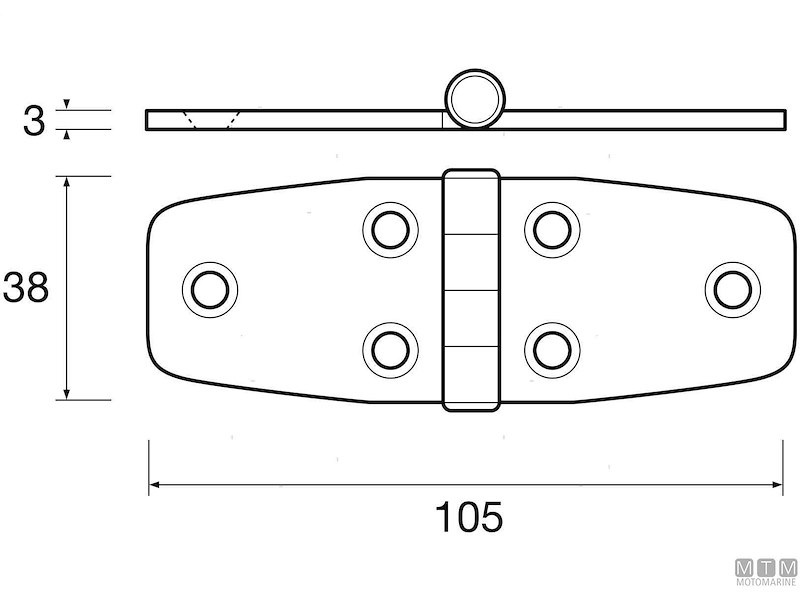 CERNIERA ROBUSTA BISCOTTO 38X105MM INOX 