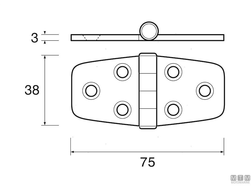 CERNIERA ROBUSTA BISCOTTO 38X75MM INOX 