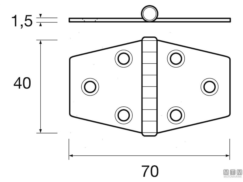 CERNIERA BISCOTTO 40X70MM INOX 