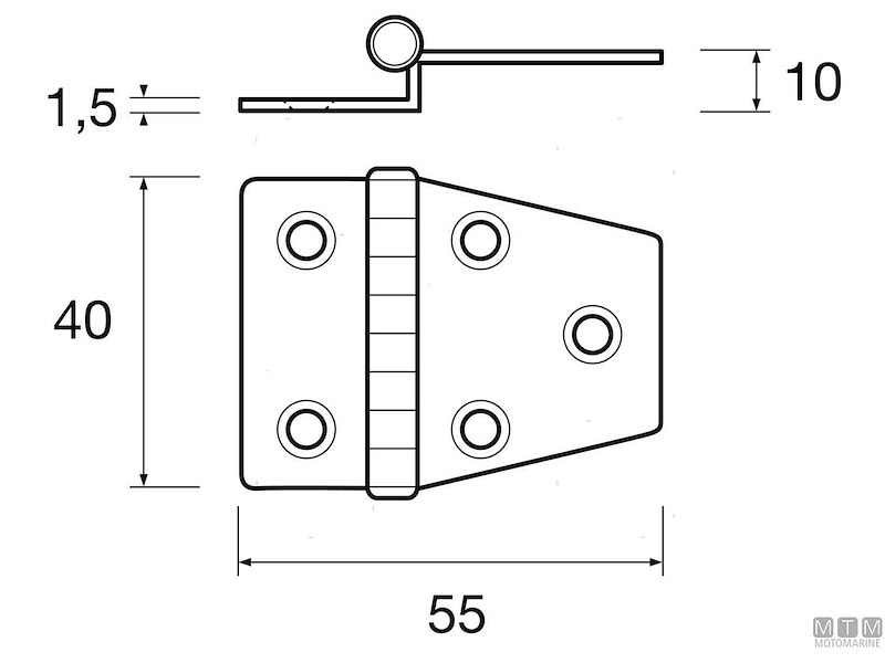 CERNIERA OFFSET SHORT 40X55MM INOX 