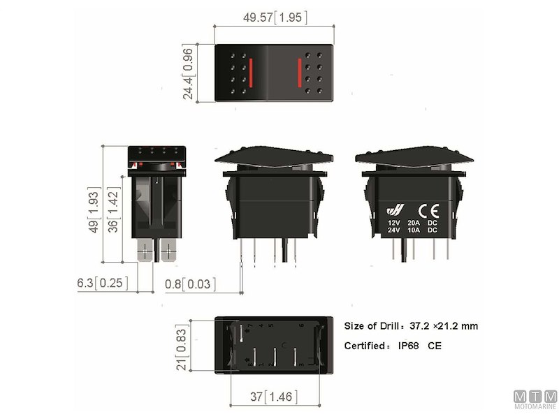 Interruttore Impermeabile IP68 Red LED