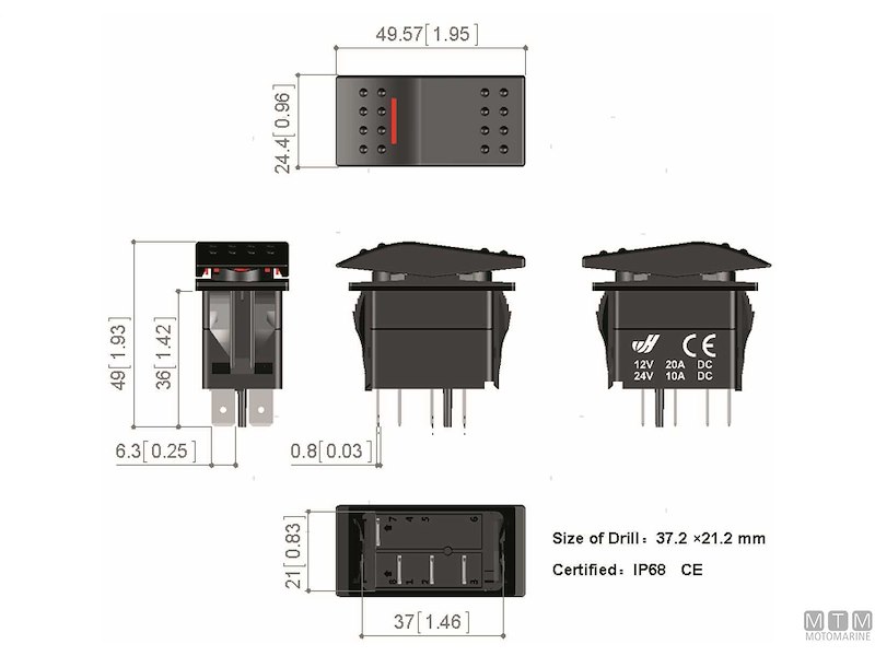 Interruttore Impermeabile IP68 Red LED