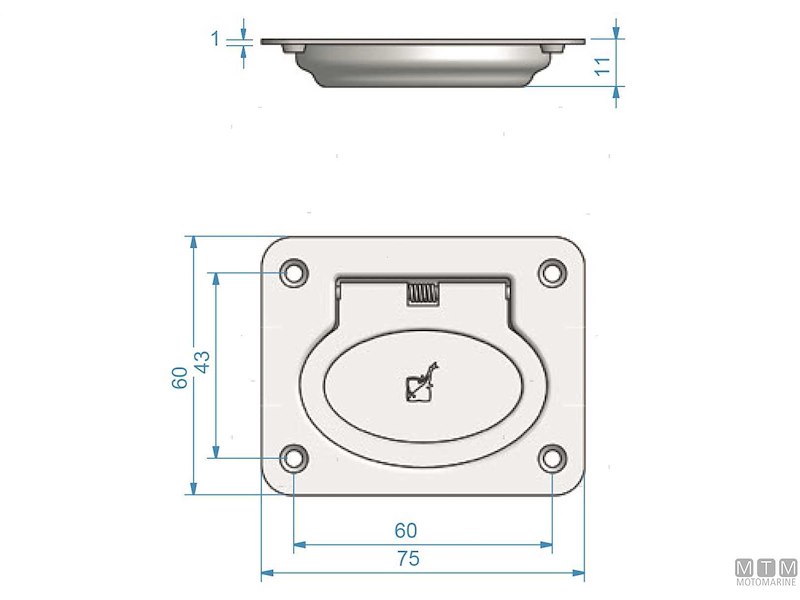 MANIGLIA INCASSO ROCA 75X60MM INOX 