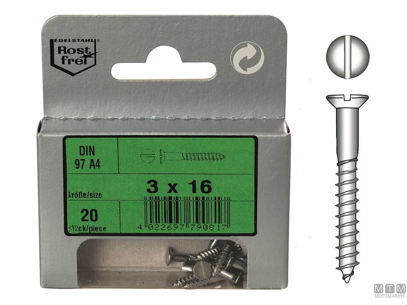 Viti Legno Testa Svasata Piana DIN 97 Inox